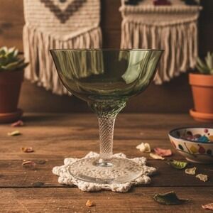 Gorham Octette‎ Green Champagne Coupe, Vintage Crystal Stemware, Twisted Stem